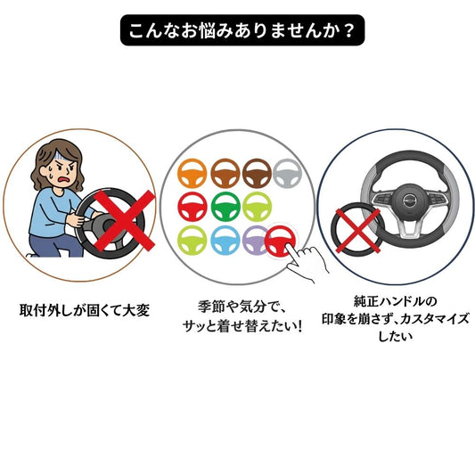【簡単装着】 汎用ハンドルカバー 左右分割式(セパレート型) 滑り止め 通気性 高級感 軽自動車/普通車対応 ステアリングカバー